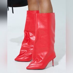 "SEEING RED" Chic Red Baggy Heeled Boots